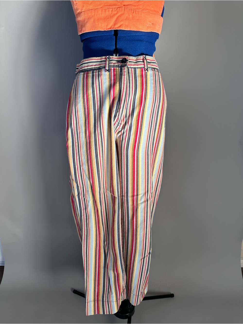 St. John's Bay Women's Striped Ankle Pants in Cream with Multicolor Stripes